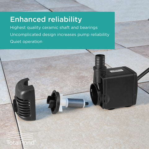 TotalPond 500 GPH pump with adjustable flow for customizable fountain height.