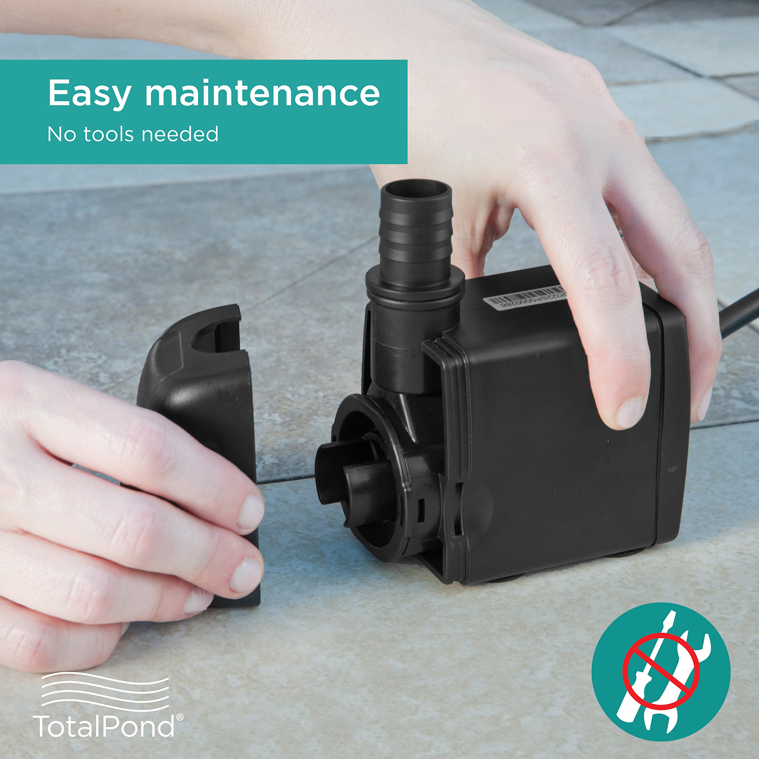 TotalPond 500 GPH pump using 3/8 to 1/2 inch tubing.