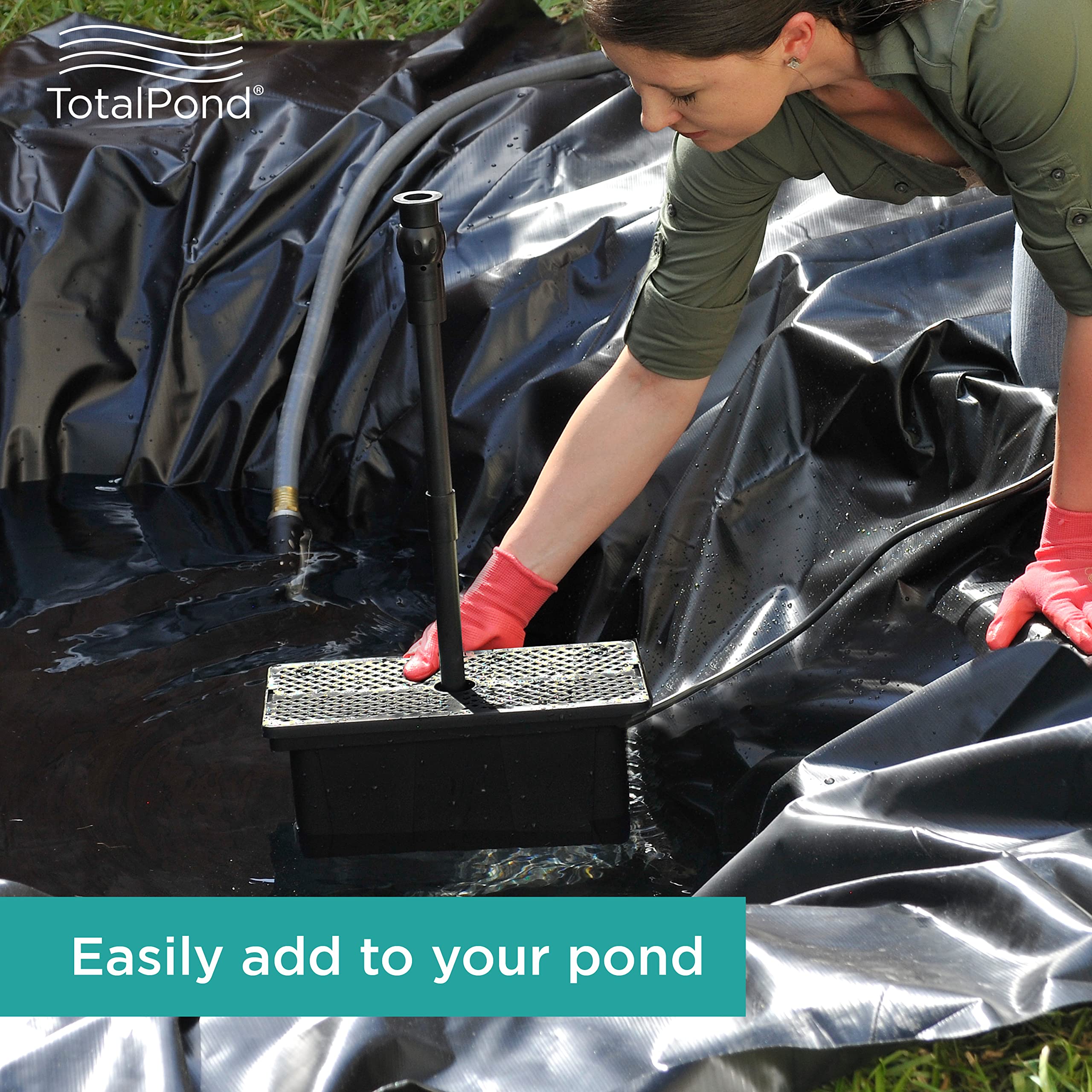 TotalPond filter box installed in a small pond setup.