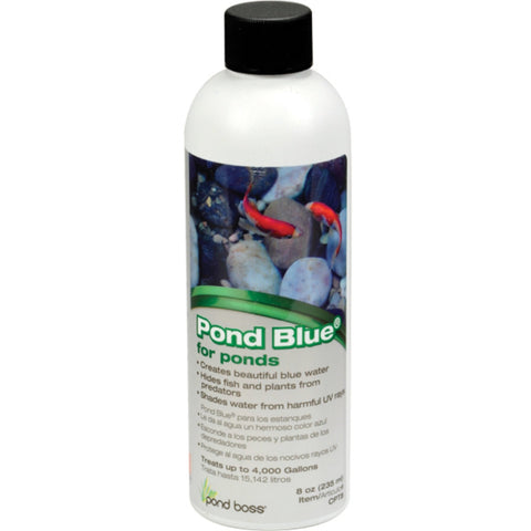 TotalPond Pond Blue 8oz bottle creates blue water and protects pond life from predators.