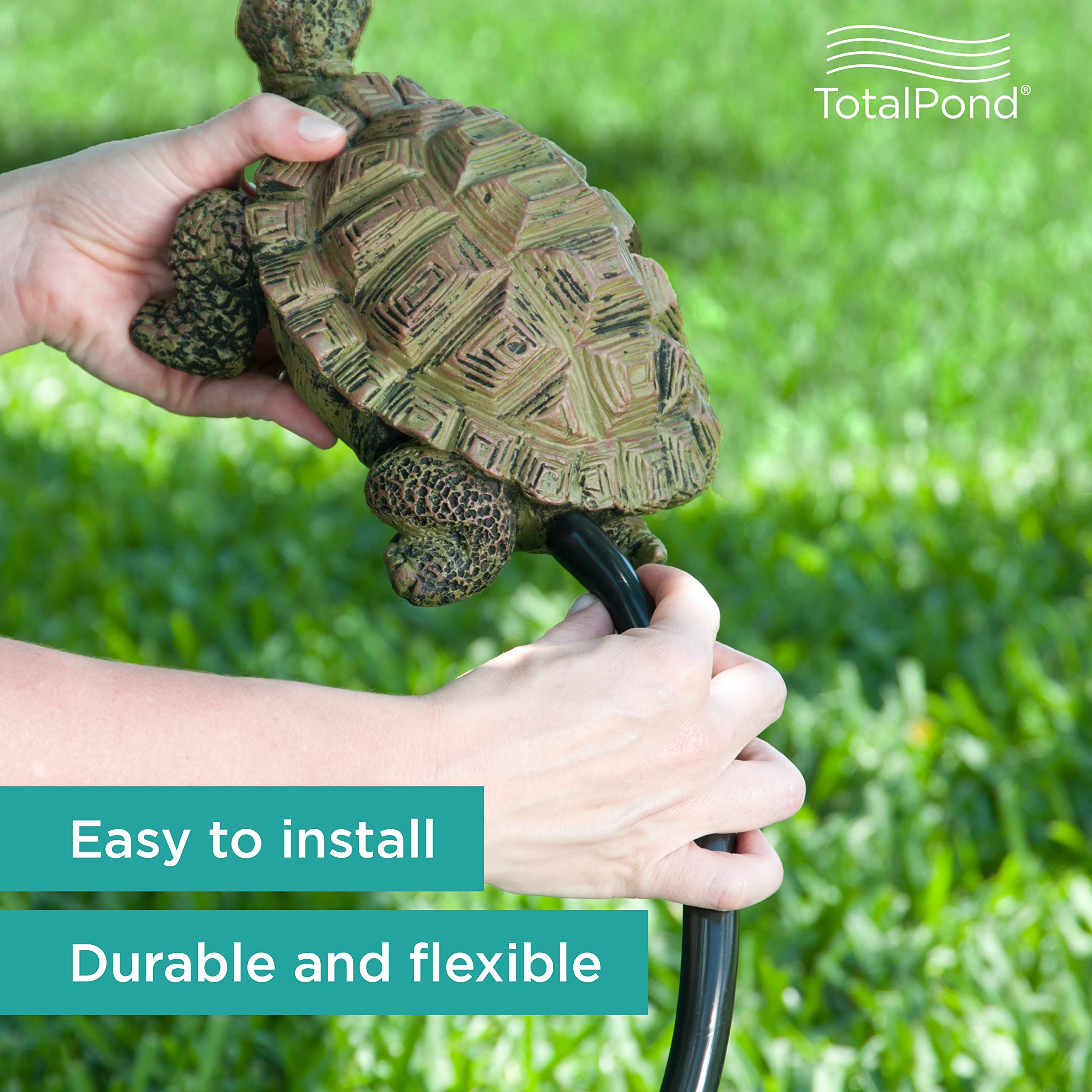 TotalPond tubing in black blends with pond edges for discreet installation.