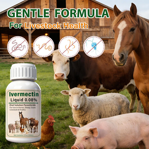 Totoketty ivermectin liquid shown with water for flexible mixing and dosing