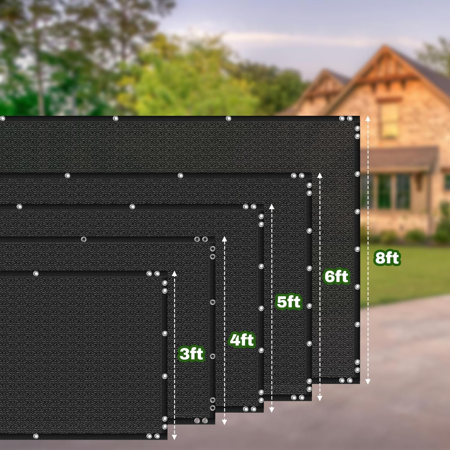 TOTU privacy screen with four corner grommets ensures wind stability and secure mounting.