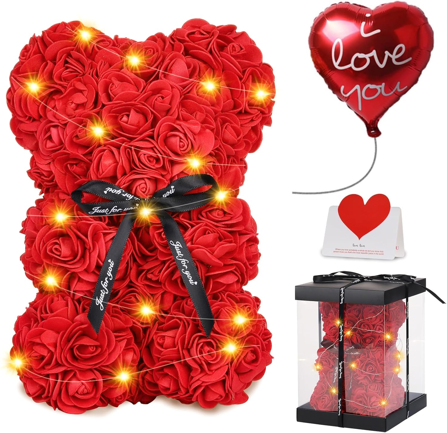 Touloube Rose Bear with lights, a romantic gift idea for her