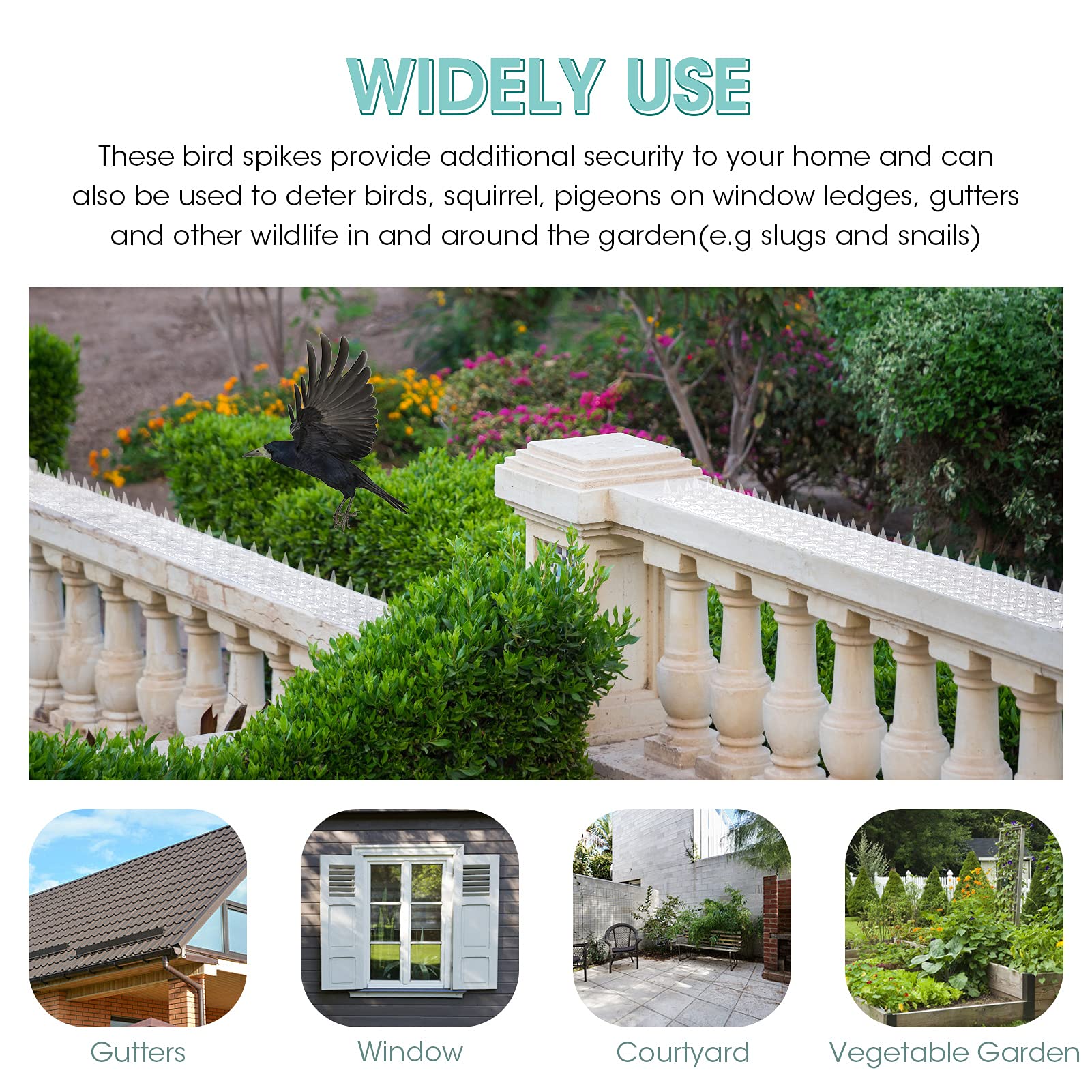 Touri bird deterrent on wall helps reduce unwanted visits.