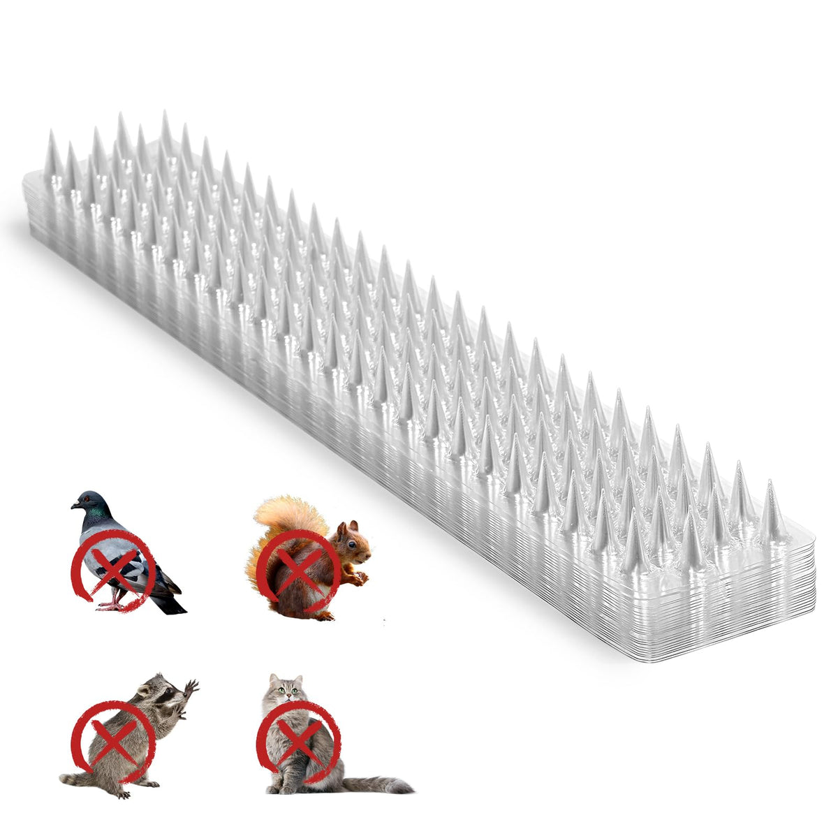 Touri bird spike strip on an outdoor fence deters perching and nesting.