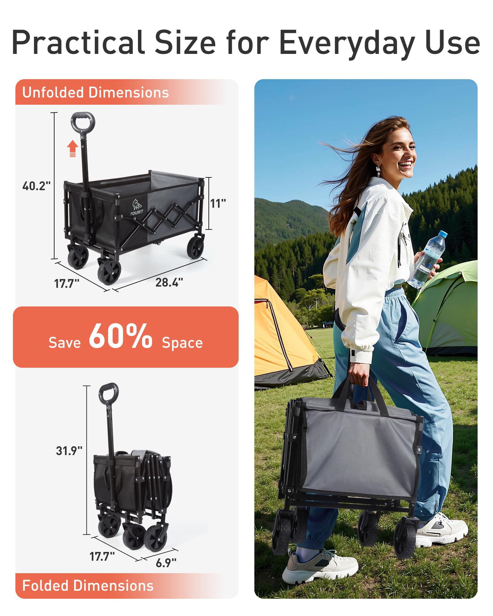 TOURIT lightweight wagon weighs 12.12 pounds for easy transport.