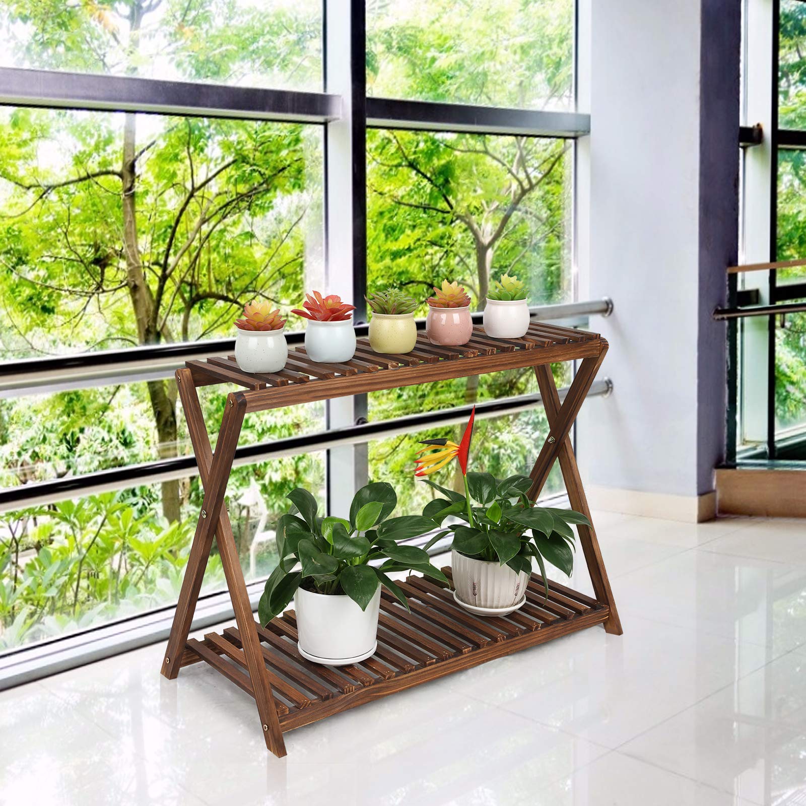 Tovacu wood plant stand bevel feet protect floors and prevent wobble