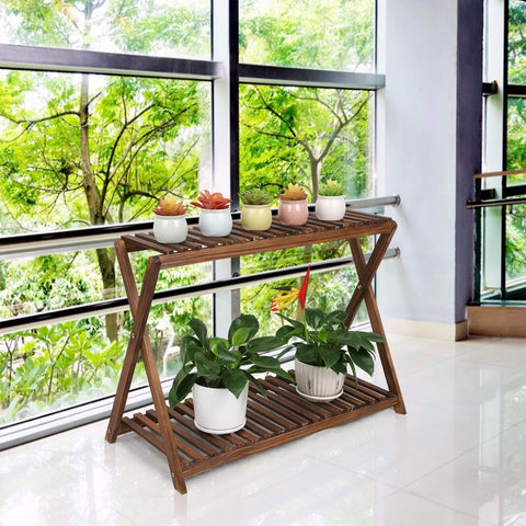Tovacu wood plant stand bevel feet protect floors and prevent wobble