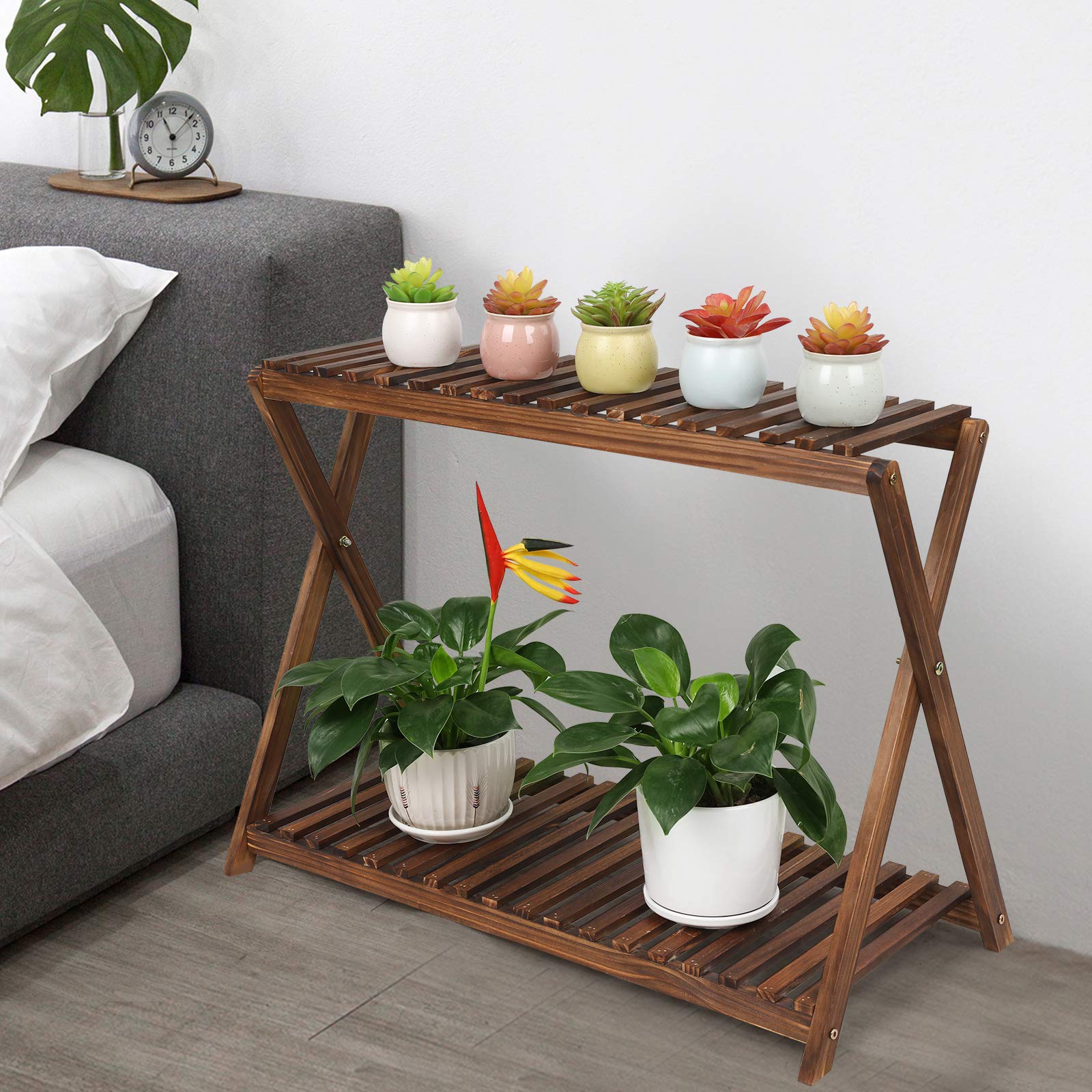 Tovacu wood plant stand outdoor use complements patio decor and plant display