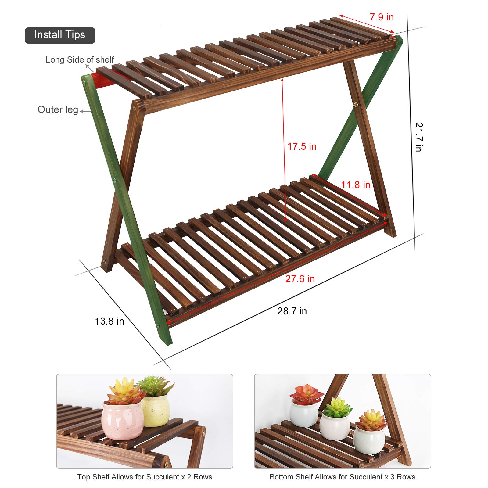 Tovacu wood plant stand side view highlights sturdy X-cross frame and stability