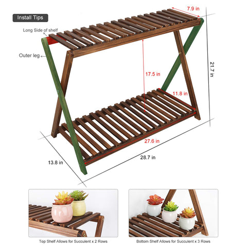 Tovacu wood plant stand side view highlights sturdy X-cross frame and stability