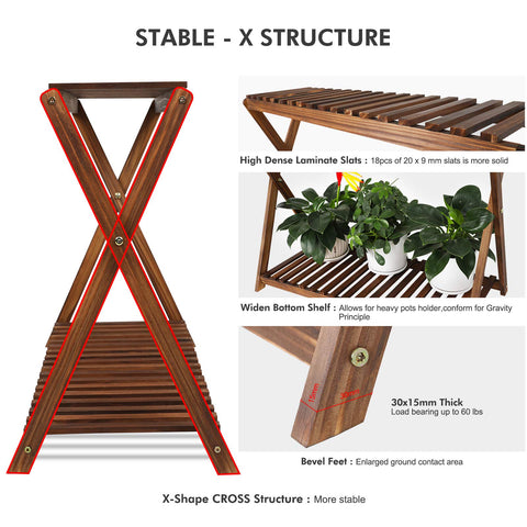 Tovacu wood plant stand X-cross frame emphasizes durable construction and balance