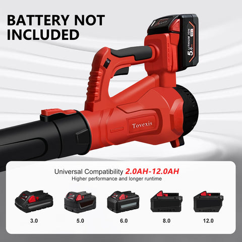 Tovexis cordless blower with brushless motor powering 580 CFM airflow for fast debris clearance.