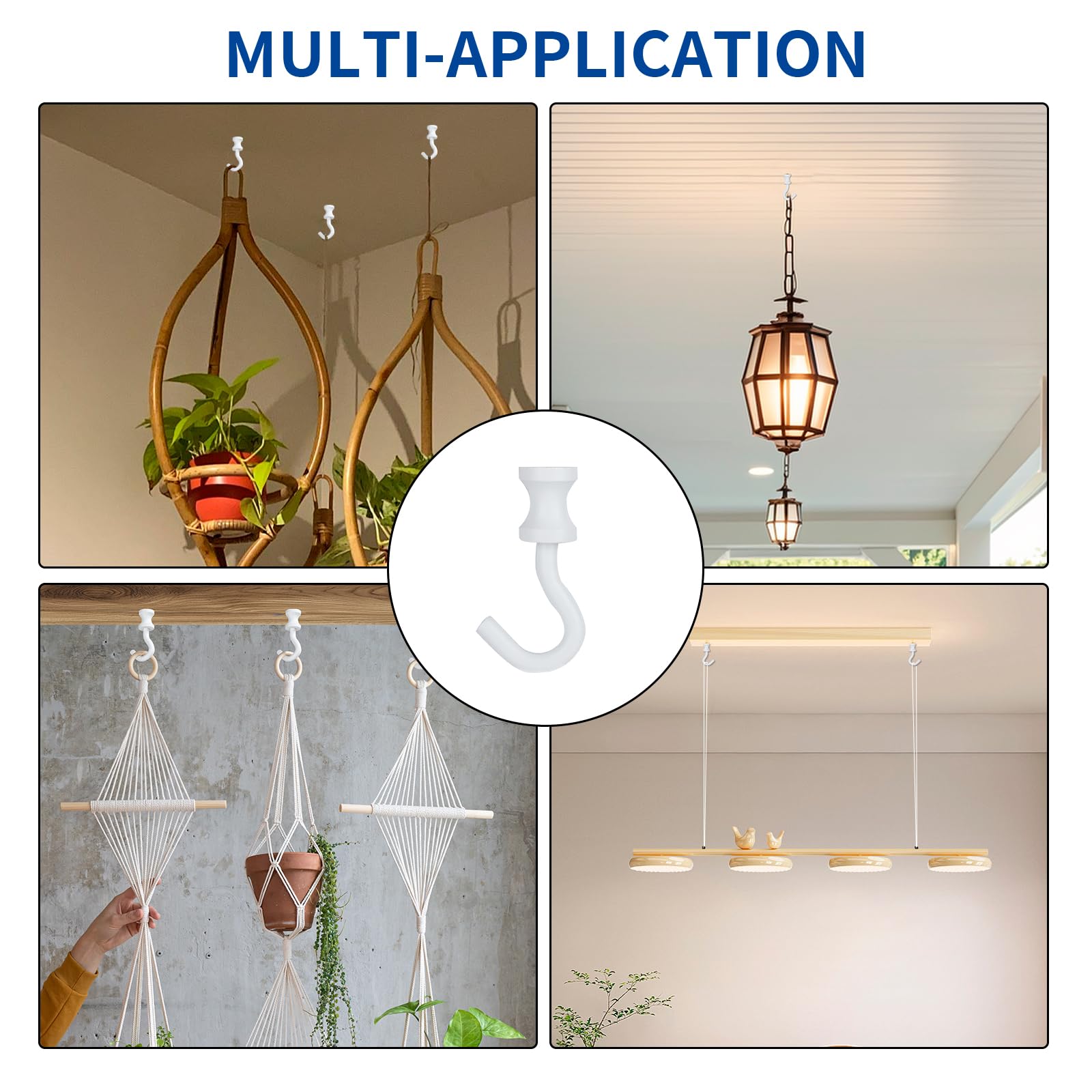 Tovmey ceiling hook on multiple surfaces enables flexible mounting on wood, drywall, or hollow walls