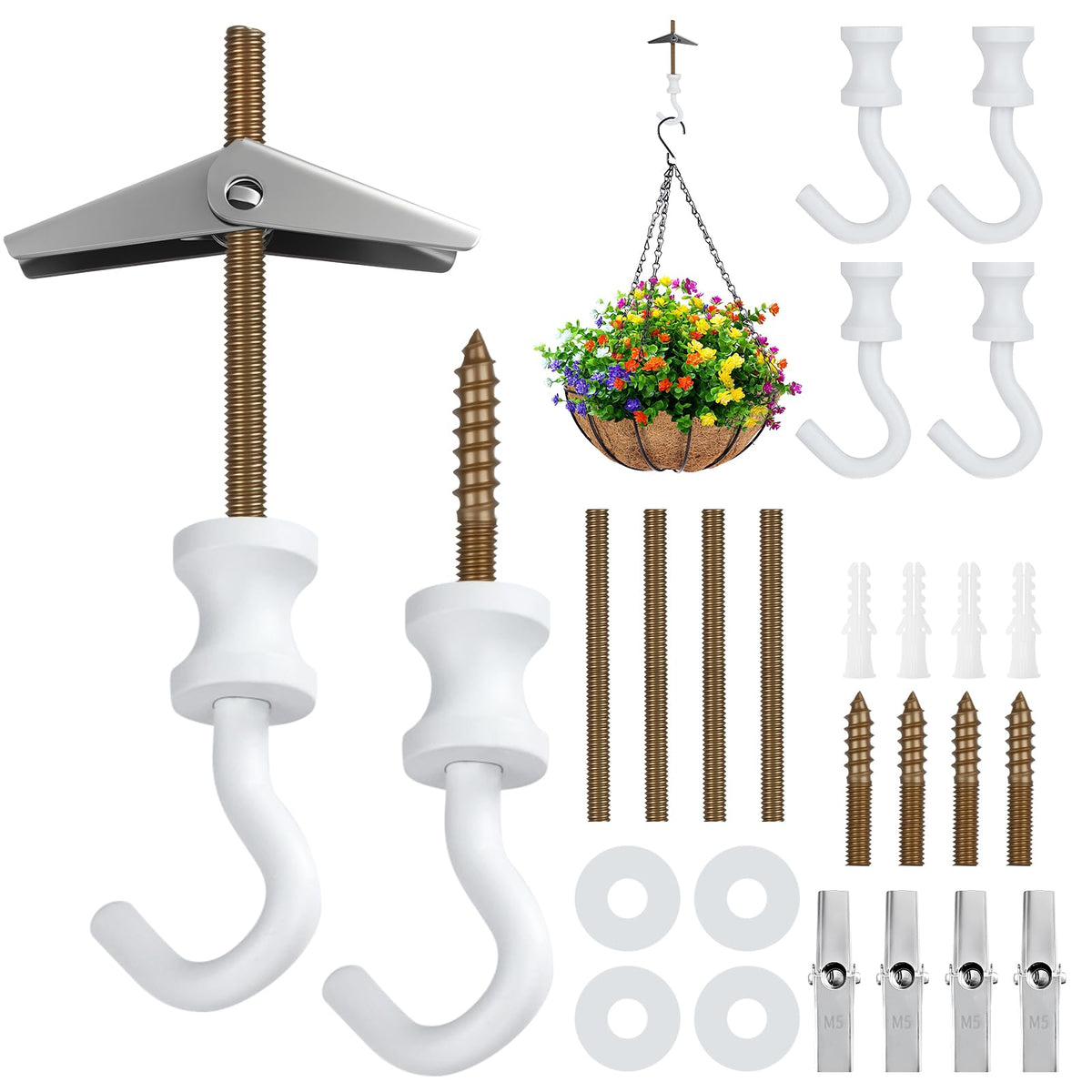 Tovmey white ceiling hooks 4-pack ideal for secure indoor and outdoor plant hanging