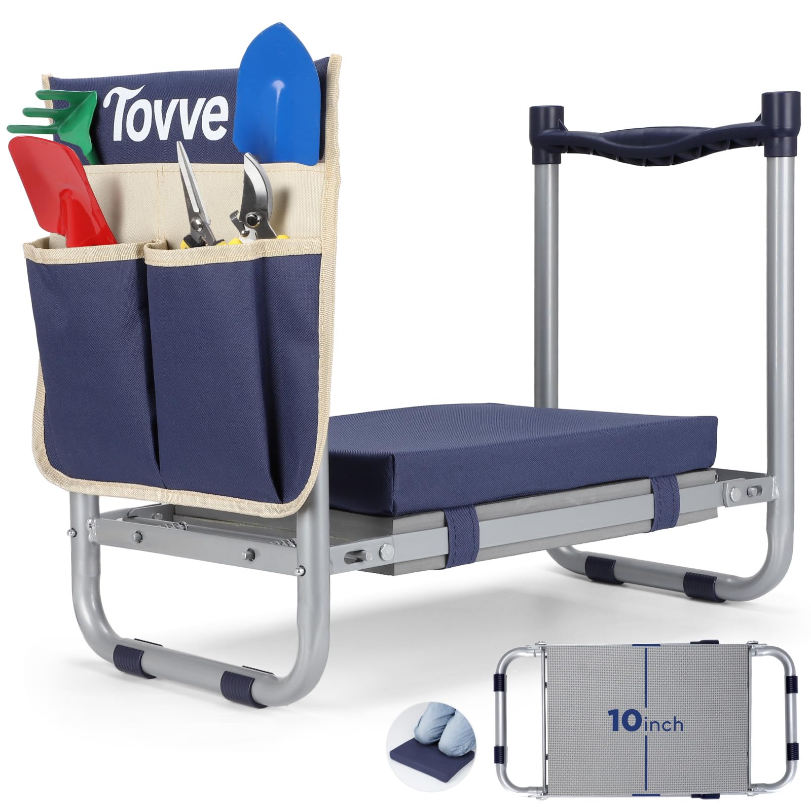 Tovve foldable kneeler seat with 10-inch pad for comfortable gardening tasks