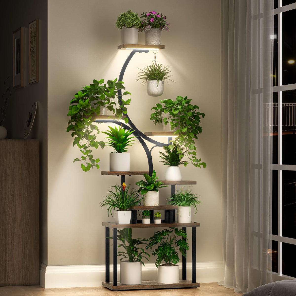 Tovve 8-tier 66in plant stand with grow light for corner display