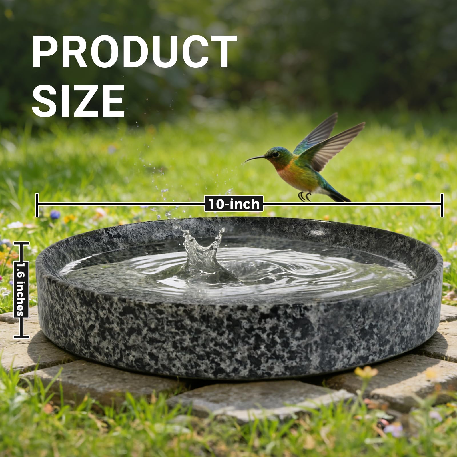 TOWDREU table-top bird bath on a sturdy stone base elevates porch decor.