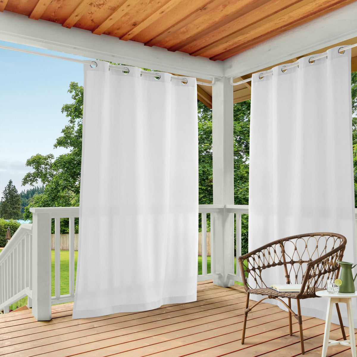 Town & Country Basics Cabana solid curtain panel with light filtering for outdoor privacy.