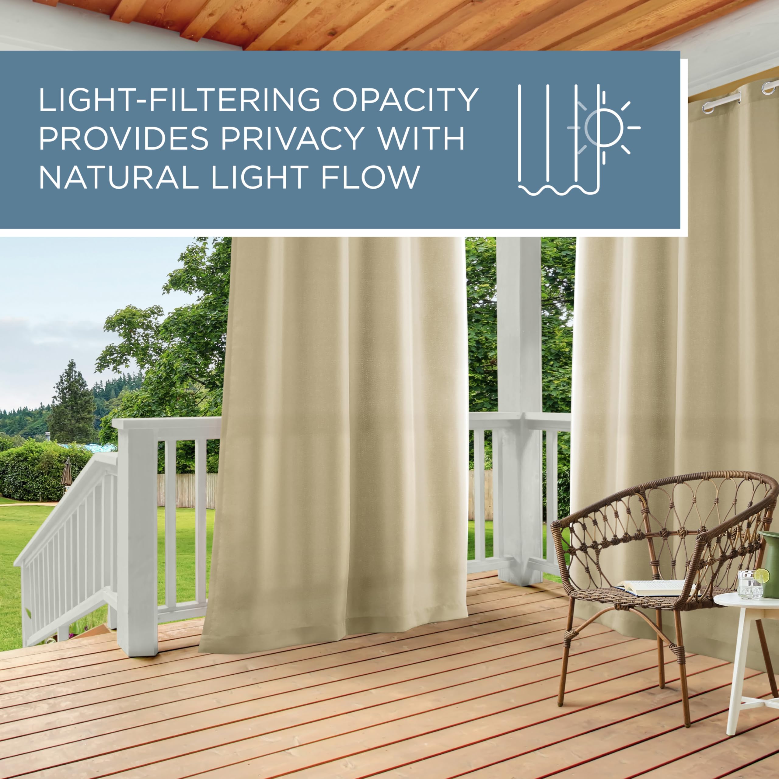 Town & Country Basics Cabana curtain made of 100 percent polyester with textured feel.