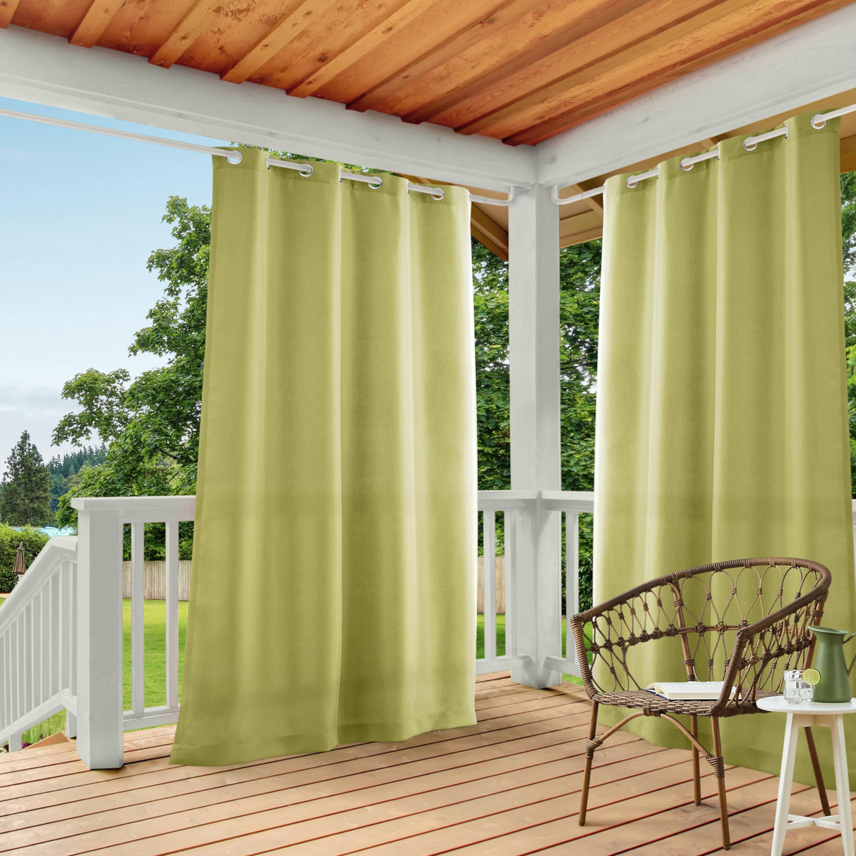 Town & Country Basics cabana curtains water-repellent on sunny outdoor patio for privacy