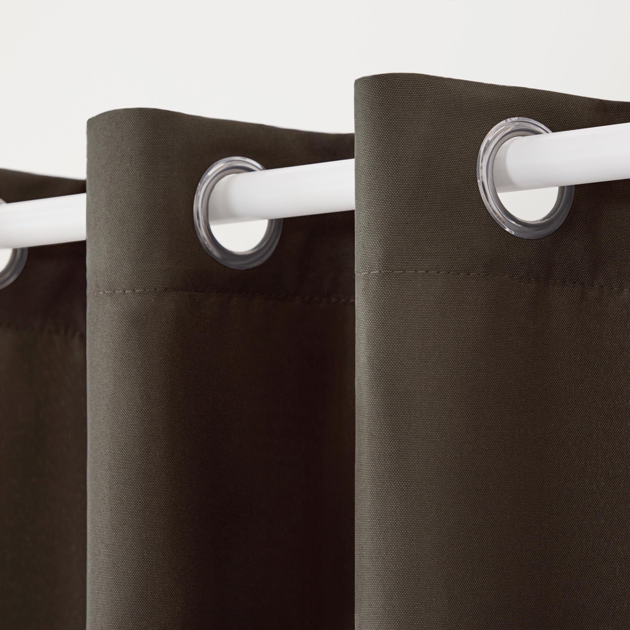Cabana curtains show eight rust-proof grommets for easy outdoor installation.