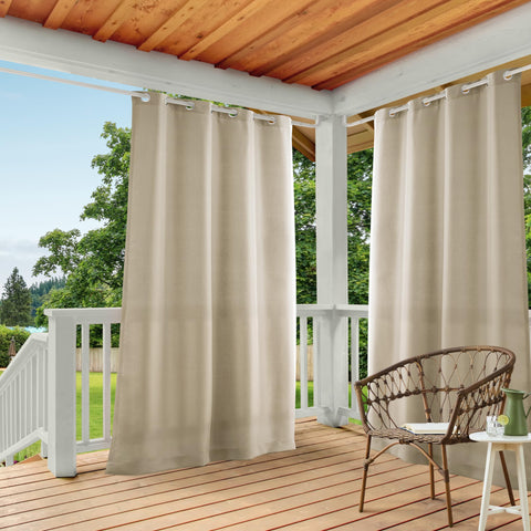 Town & Country Basics Cabana curtain panel in taupe, front view, offering outdoor privacy and soft light.