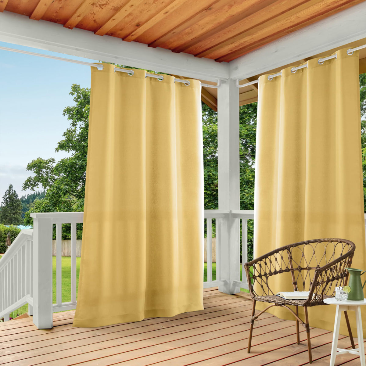 Town & Country Basics Cabana solid curtains with light filtering for indoor and outdoor spaces.