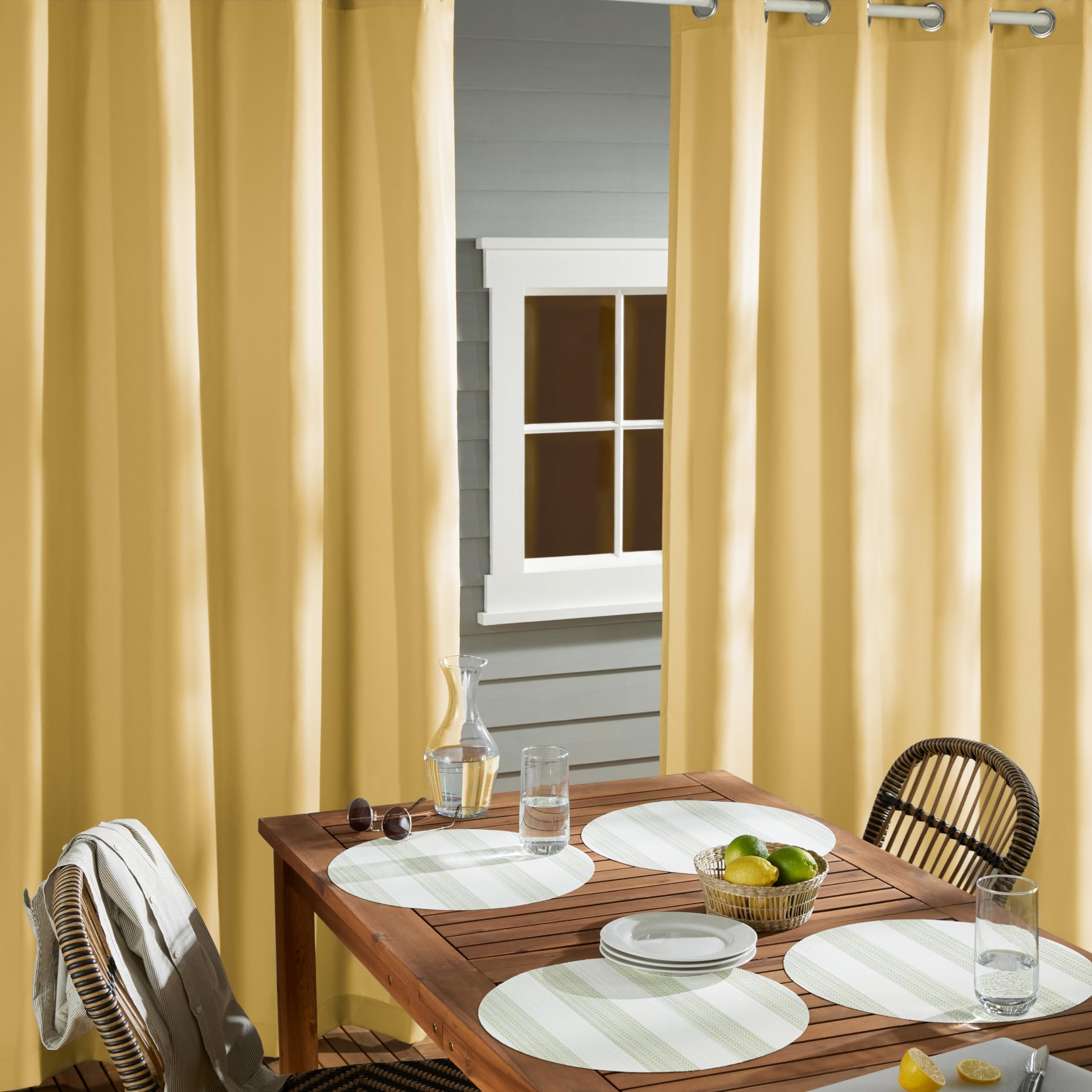 Town & Country Basics Cabana solid curtains ideal for indoor-outdoor porch and cabana setups.
