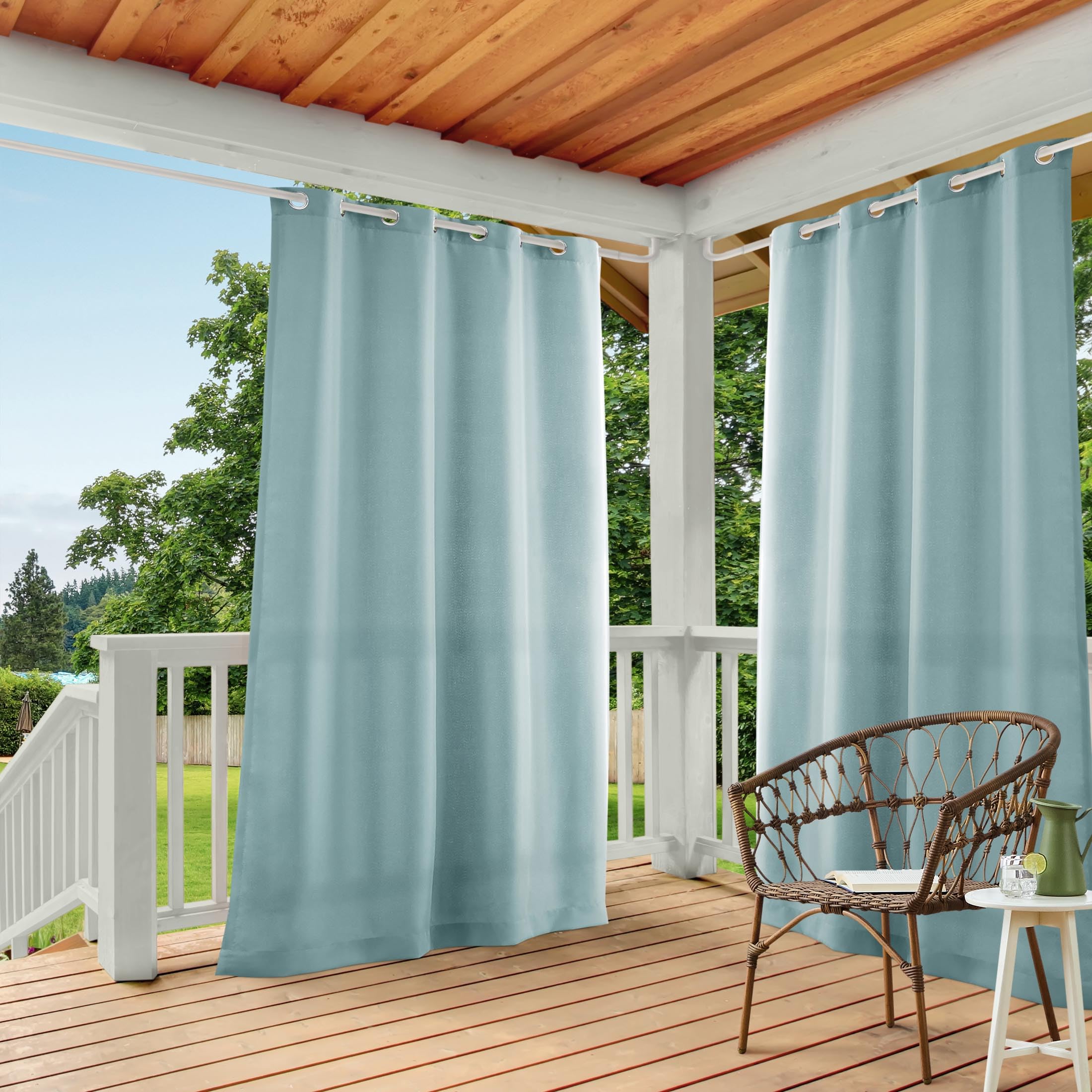 Town & Country Basics Cabana solid curtain panel in blue provides light filtering and privacy