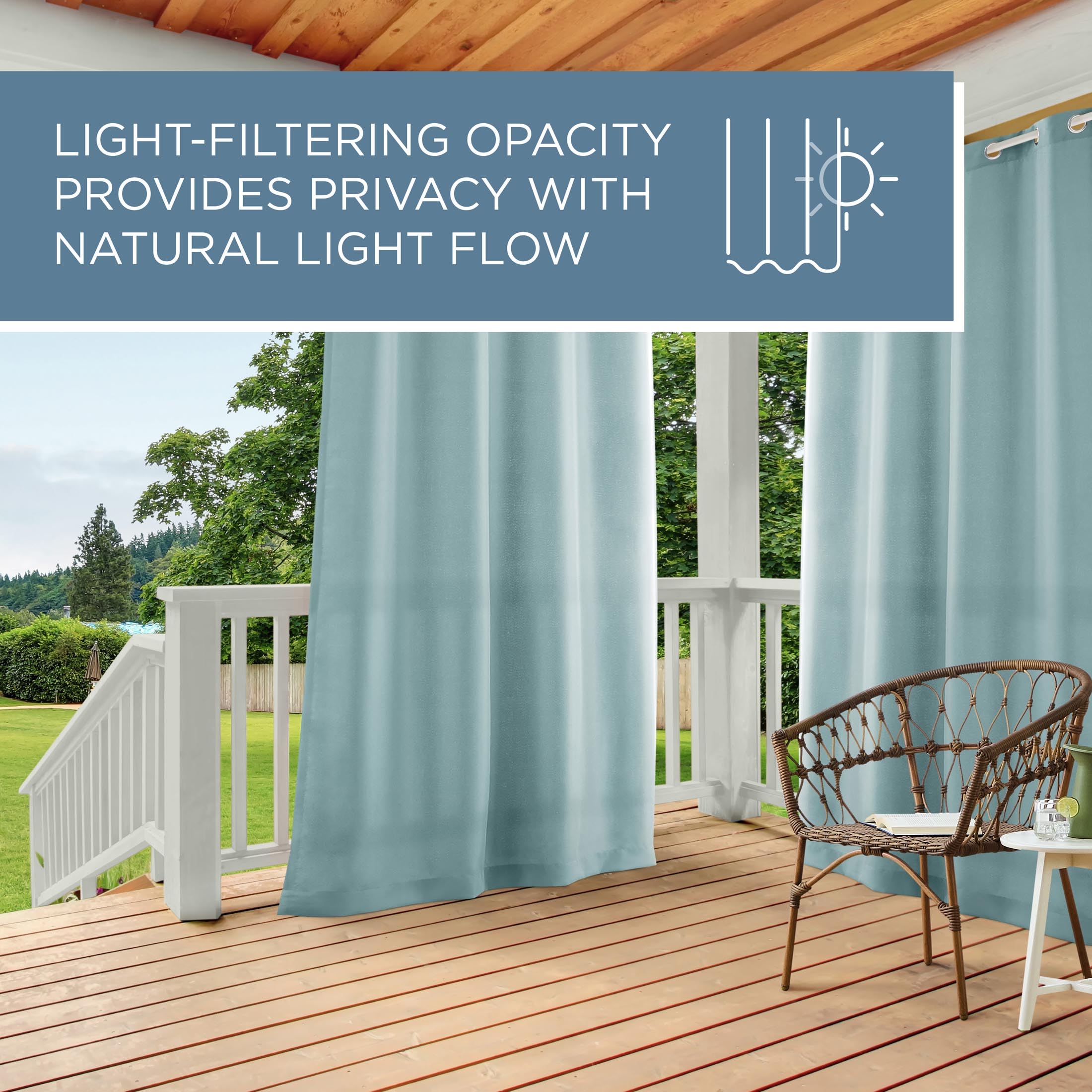 Town & Country Basics Cabana solid heavyweight curtain with water repellent finish for outdoor spaces