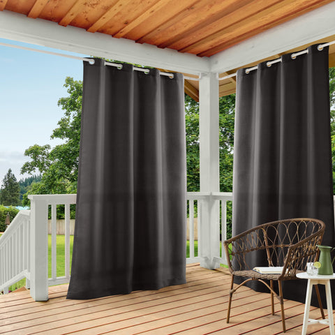 Town & Country Basics Cabana solid heavyweight curtains provide indoor outdoor privacy with water-repellent fabric.