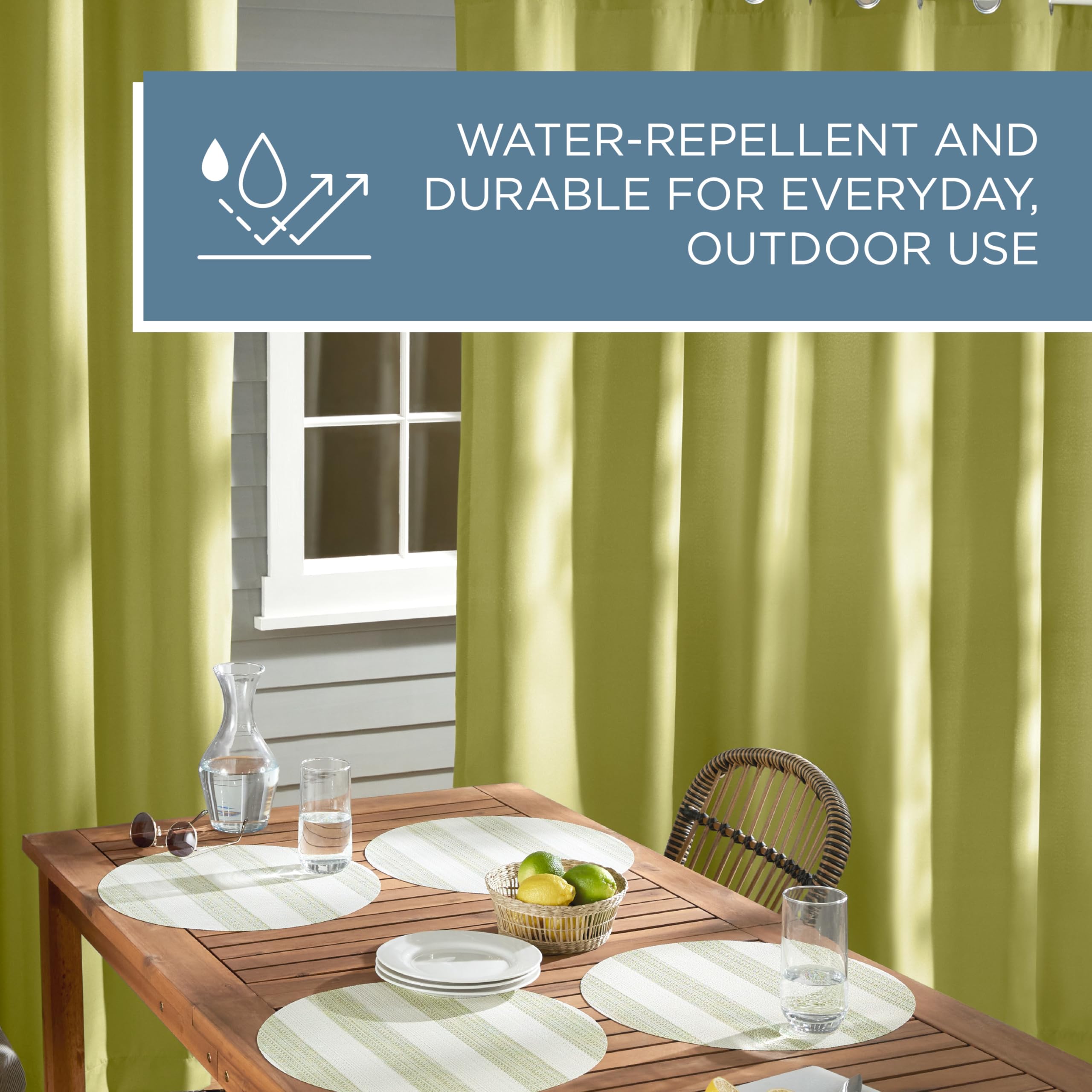 Town & Country Basics water repellent curtains on patio porch