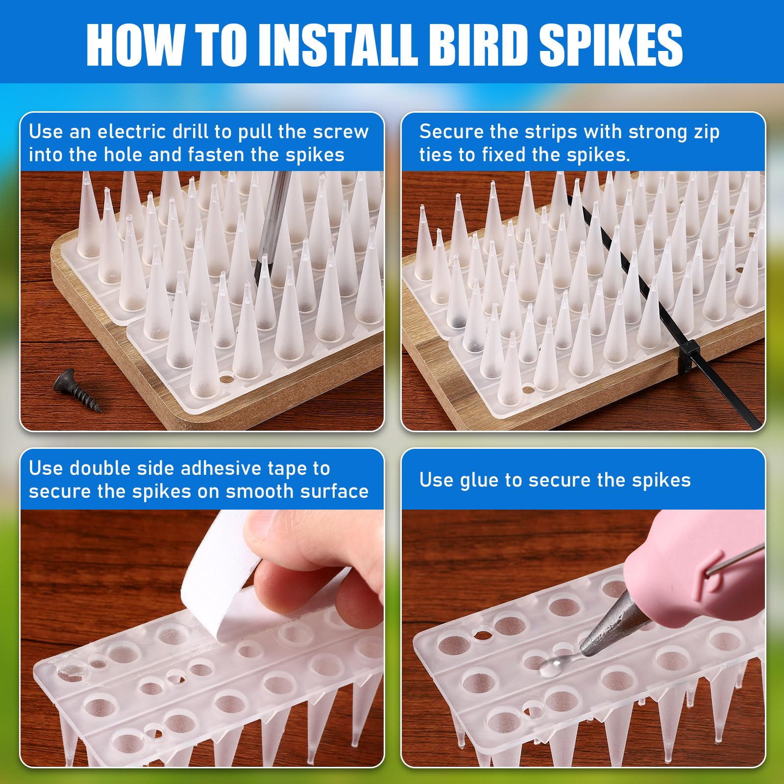 TOBWOLF spikes installation on a fence shows quick, screw- or tie-based setup.