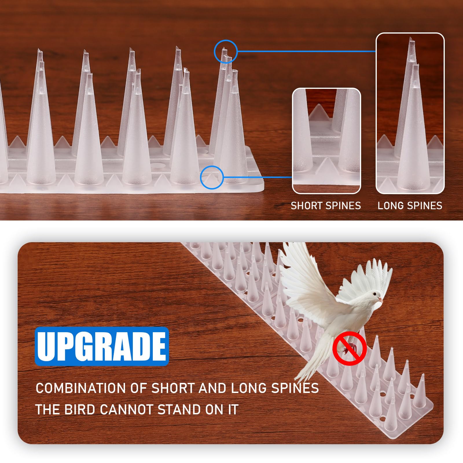 TOBWOLF bird spikes withstand sun and rain for outdoor durability.