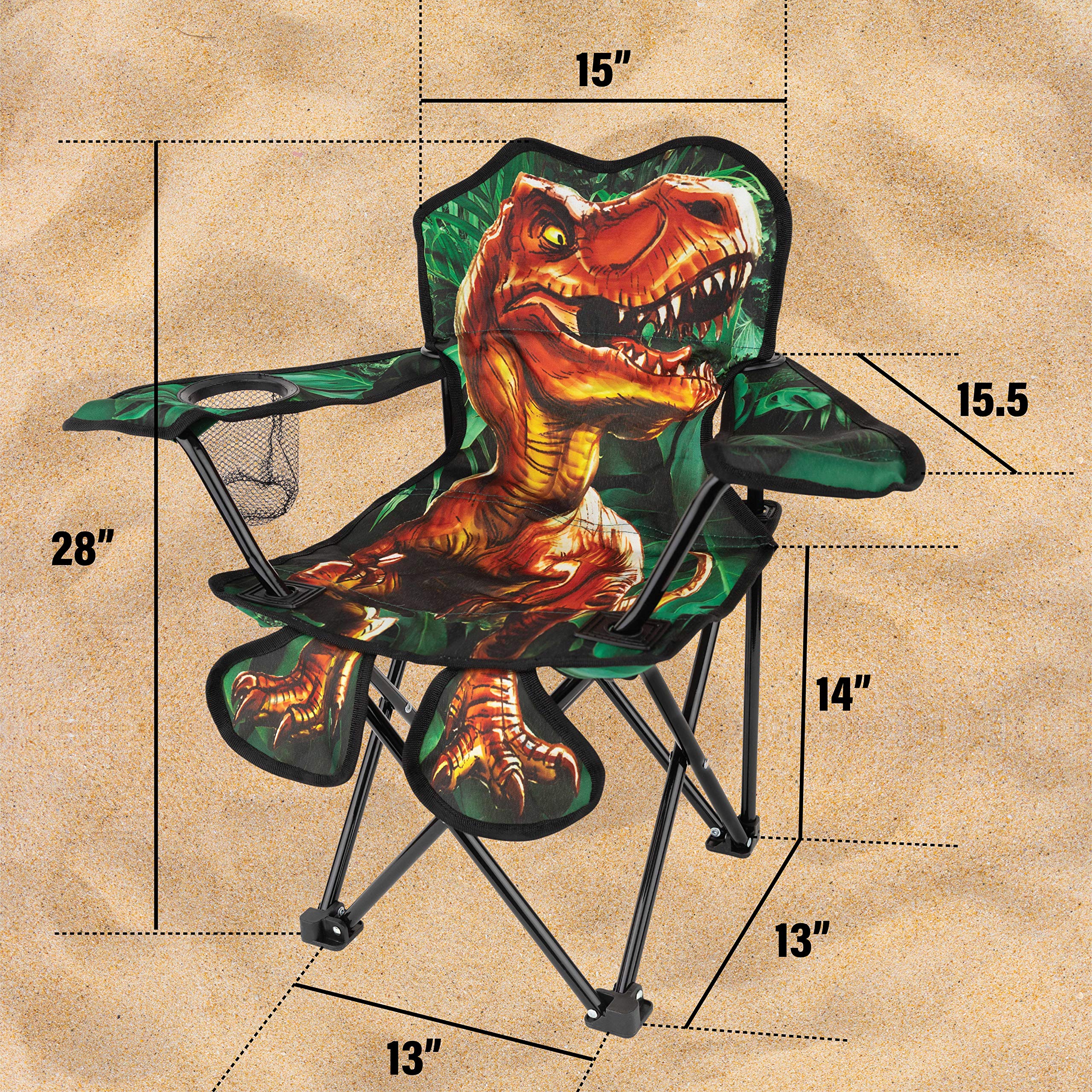 Toy To Enjoy dinosaur kids camping chair folded for compact storage and easy car trips.
