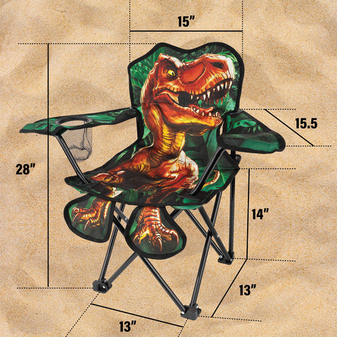 Toy To Enjoy dinosaur kids camping chair folded for compact storage and easy car trips.