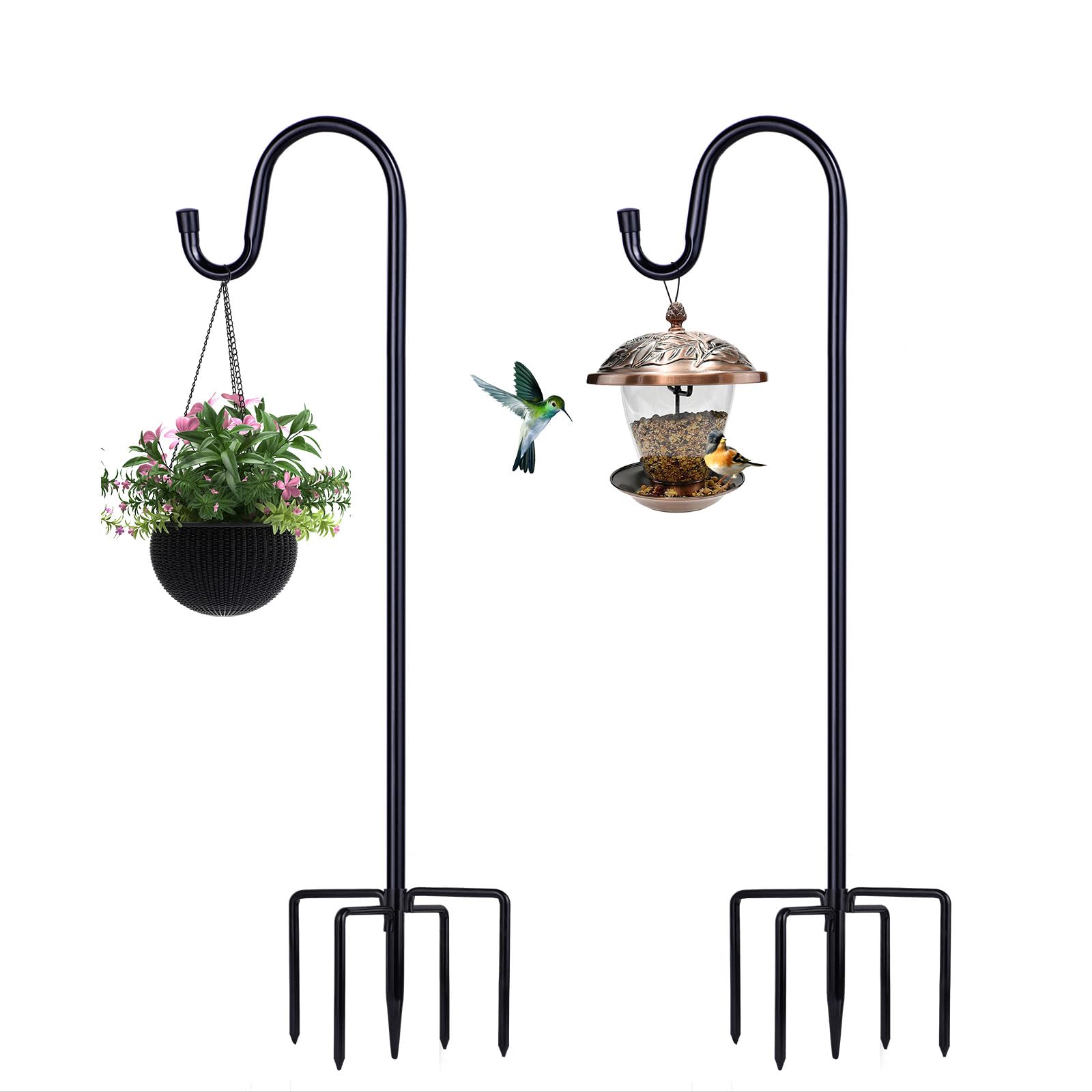 ToyHotels 62-inch outdoor shepherd hook elevates bird feeders for easy viewing