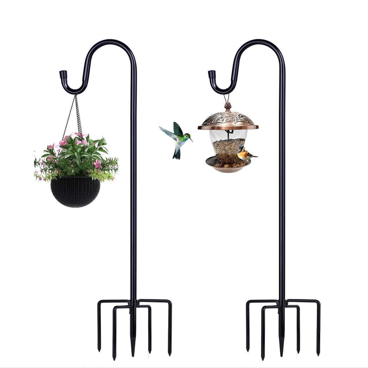ToyHotels 62-inch outdoor shepherd hook elevates bird feeders for easy viewing