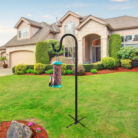 ToyHotels 94-inch shepherd hooks shown in a backyard setup for decor.