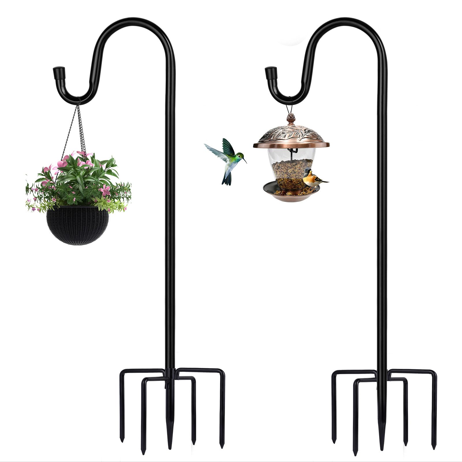 Ground-staked ToyHotels shepherd hooks showing stable outdoor installation.