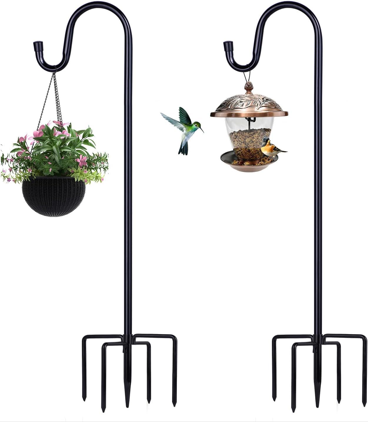 ToyHotels shepherd hooks outdoor 78-inch, 2-pack with 5-prong base for strong bird feeder display.