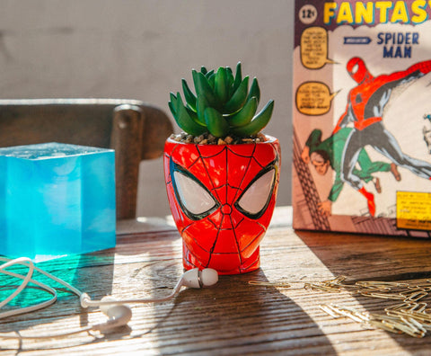 Toynk Spider-Man mini planter balances collectible charm with practical display on any surface.