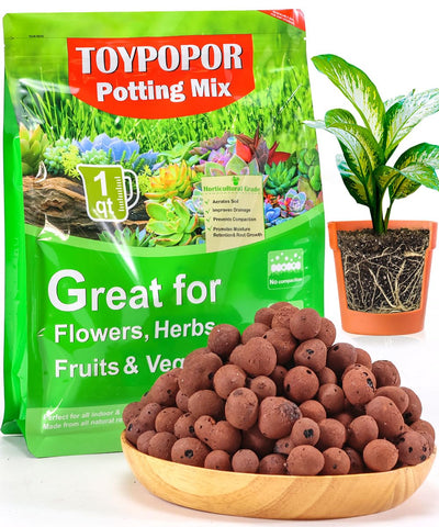 TOYPOPOR Leca pebbles packaging closeup showing natural color and texture for drainage
