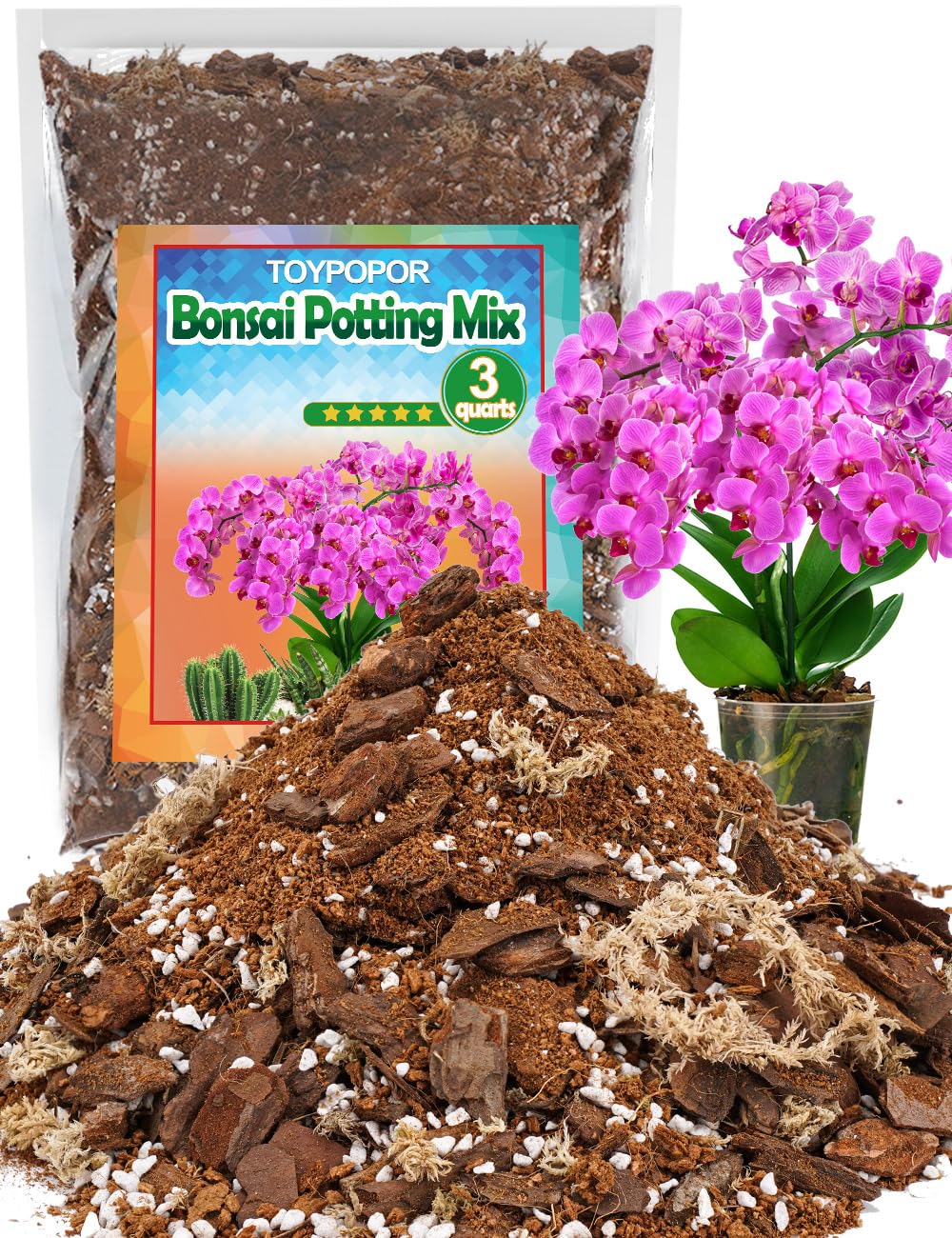 TOYPOPOR orchid potting mix 3qt bag enhances drainage for healthy orchid roots