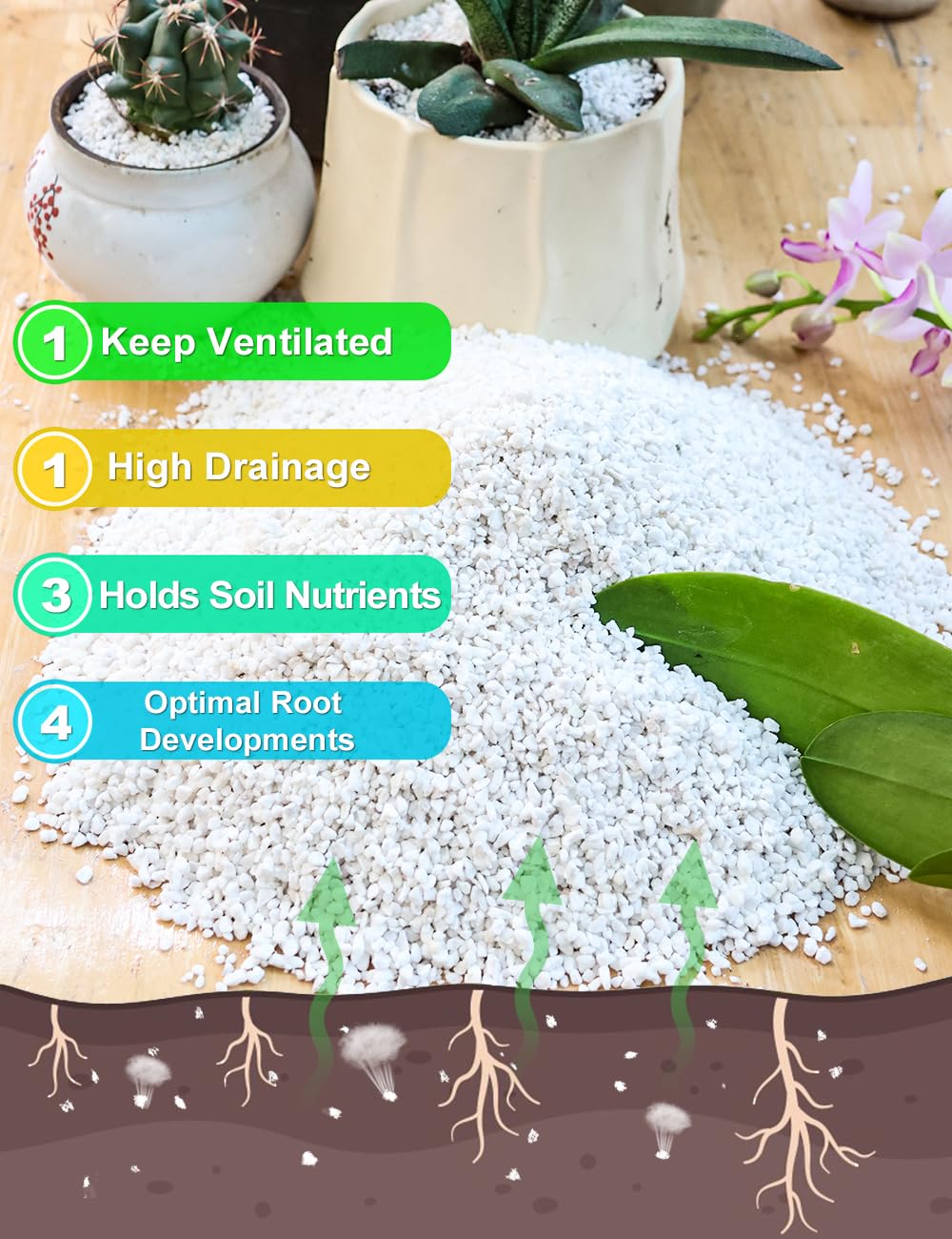 TOYPOPOR Perlite improves drainage in indoor plant soil.