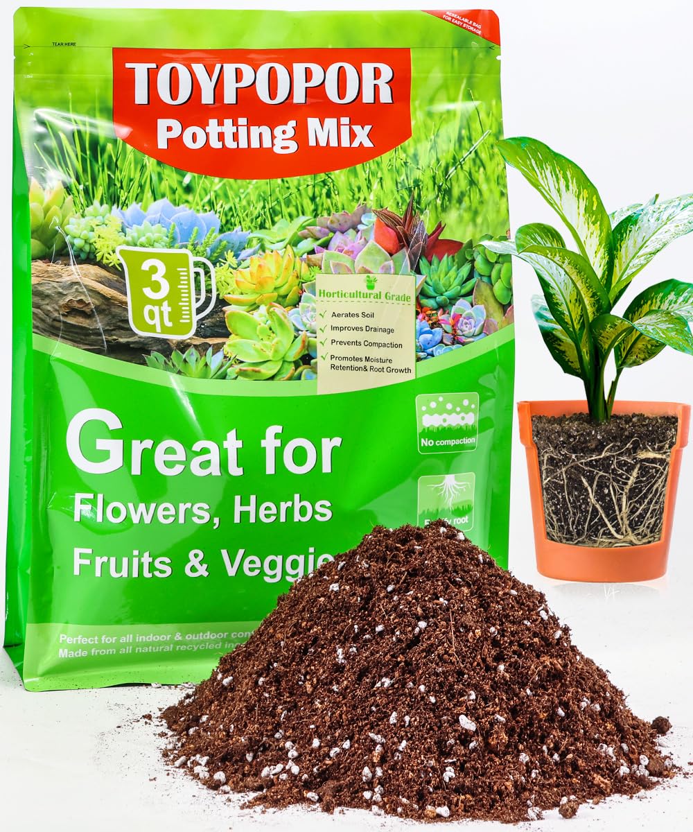 TOYPOPOR potting soil 3qt bag for easy indoor planting with aerated texture.