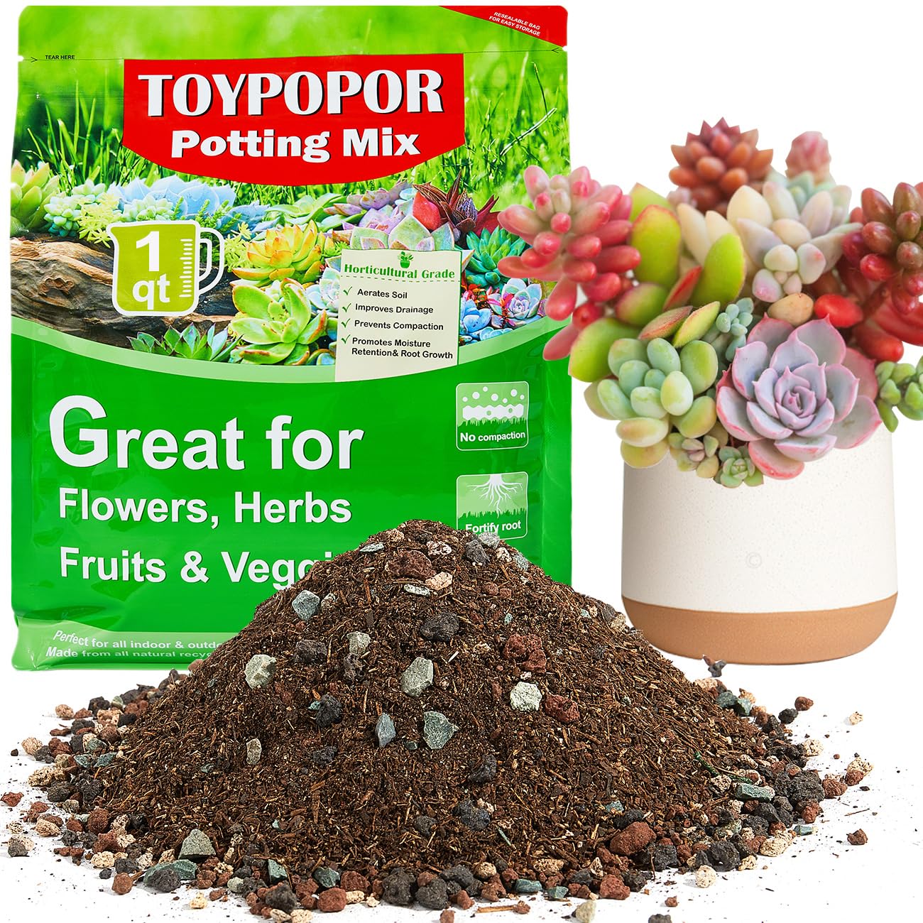 TOYPOPOR succulent soil bag ready for planting, improving drainage and root health.