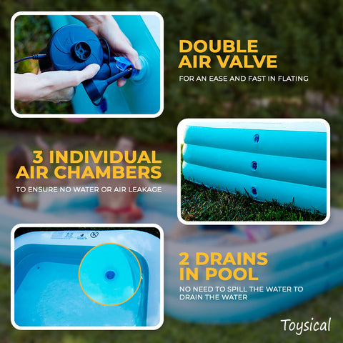 Toysical inflatable pool 312-gallon capacity for generous backyard fun.